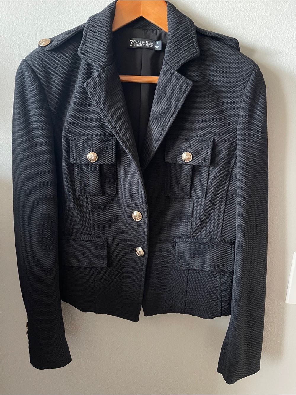 Cropped Military-Style Blazer Jacket gold buttons